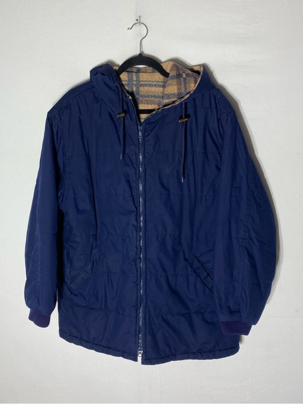 Vintage Northern Reflections Navy Blue With Plaid Fleece Lining Hooded Jacket M